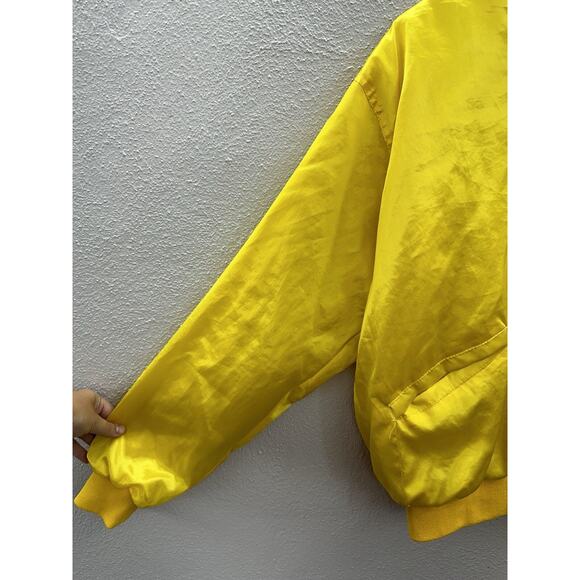 Windless Womens Bomber Jacket Size Large Satin Yellow Wonderbra PR Snap Up VTG - Picture 3 of 12